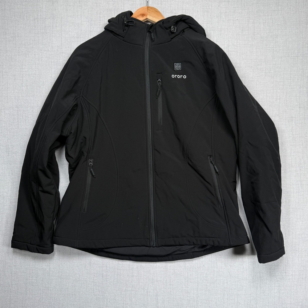 Ororo Heated Jacket Black Hooded Softshell Full Zip Womens Insulated Coat XL